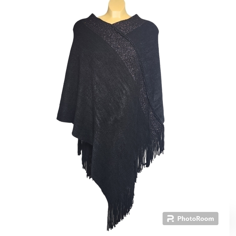 PLUS SIZE Black Knitted Sweater Poncho​
